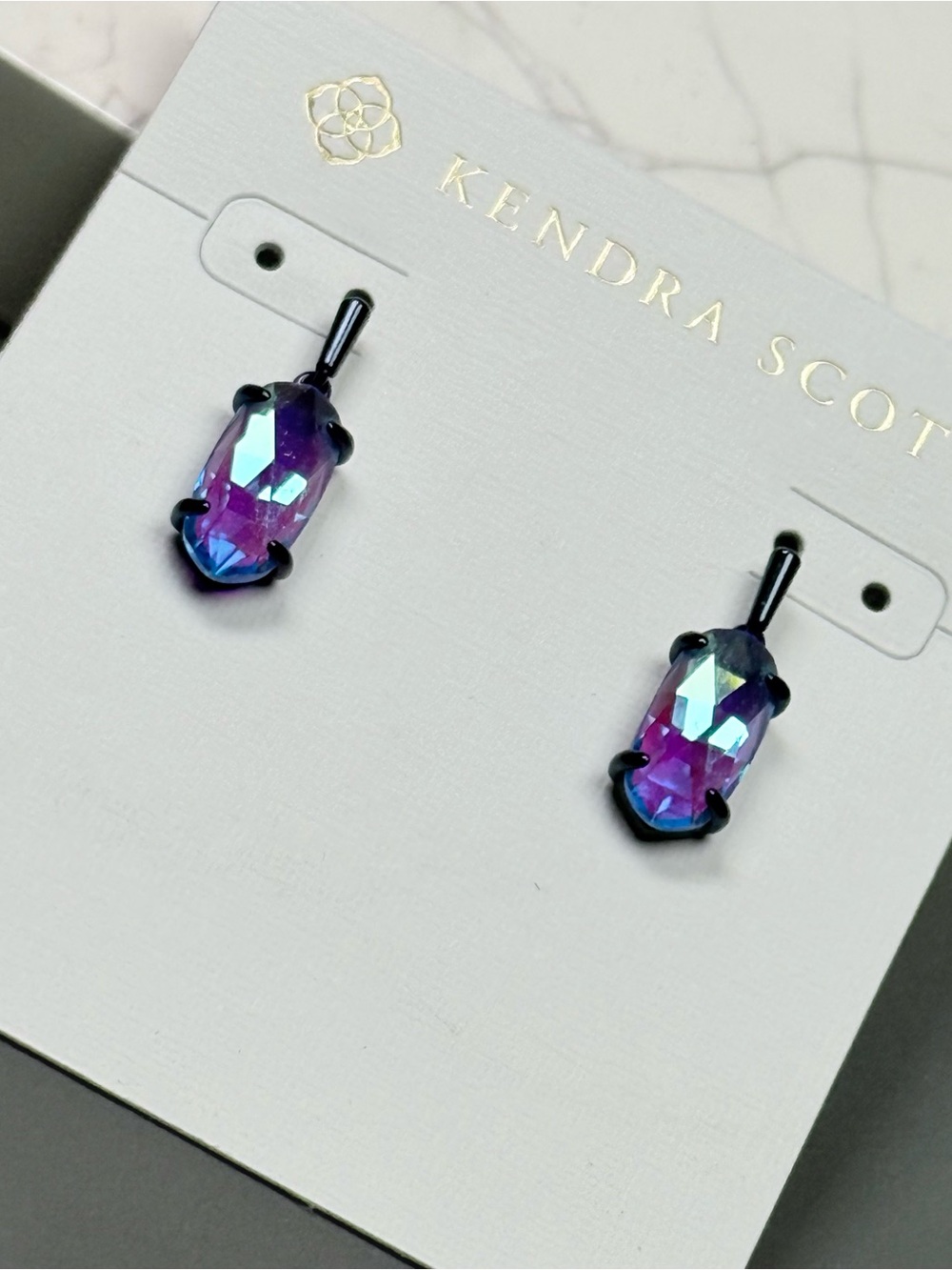 Kendra Scott Lemmi Navy Gunmetal Earrings in Indigo Dichroic